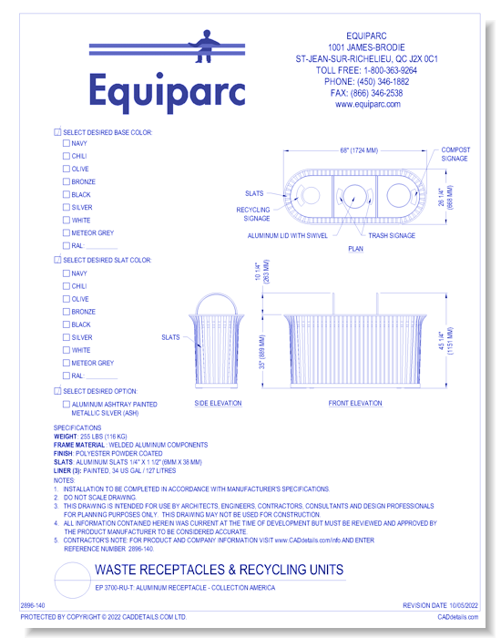 EP 3700-T: Aluminum Receptacle - Collection America