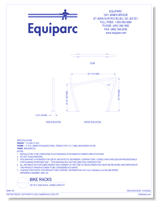 EP 5910: Bike Rack, 2 Bikes Capacity