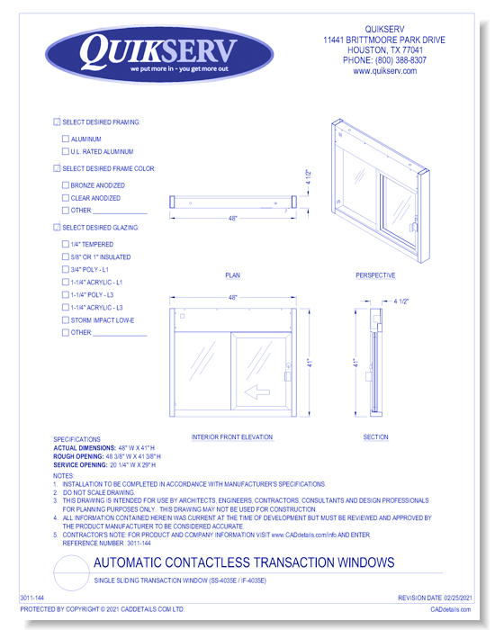 Single Sliding Transaction Window (SS-4035E / IF-4035E)