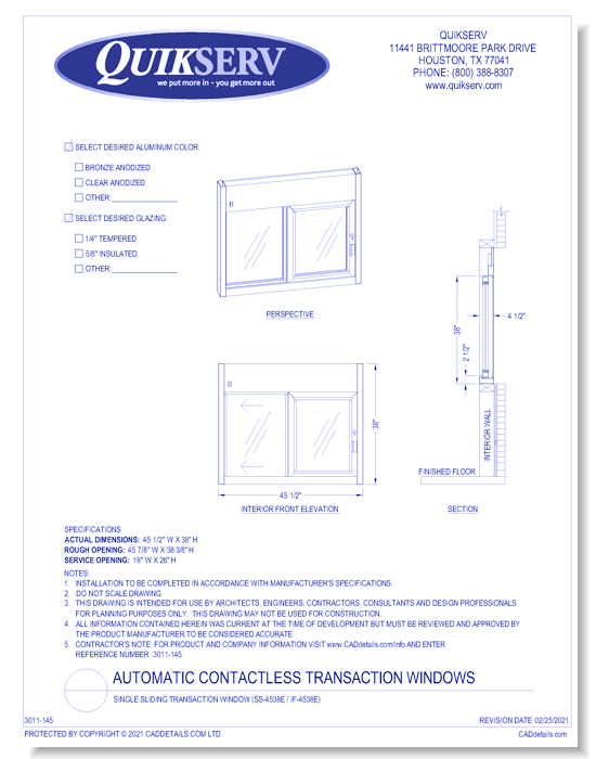 Single Sliding Transaction Window (SS-4538E / IF-4538E)