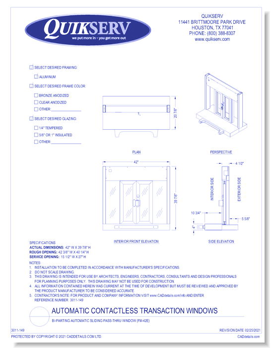 Bi-Parting Automatic Sliding Pass-Thru Window (FM-42E)