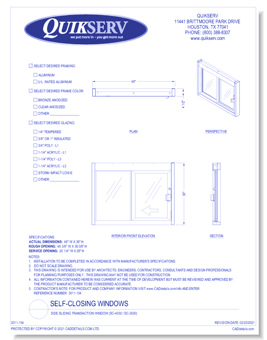 Side Sliding Transaction Window (SC-4030 / SC-3030)