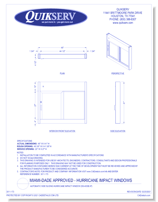 Automatic Side Sliding Hurricane Impact Window (SS-4035E-IP)