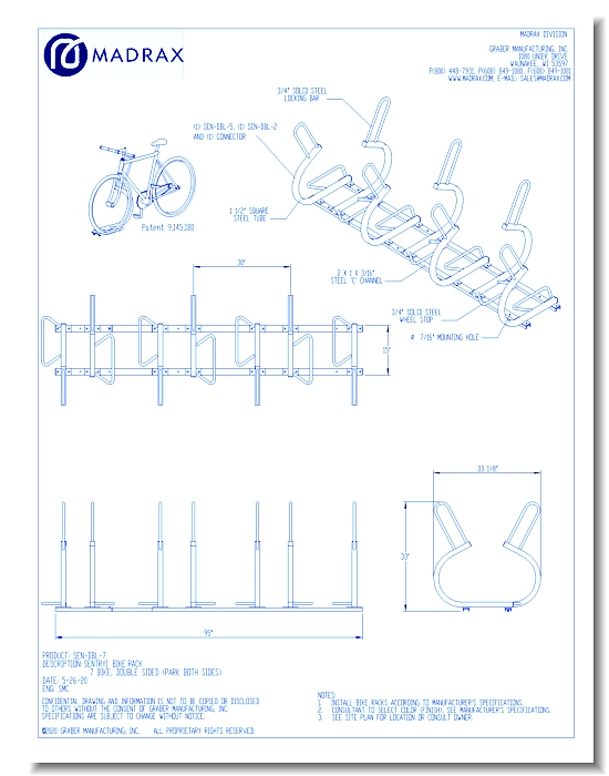 Sentry Bike Rack: 7 Bike, Double Sided (Park Both Sides)