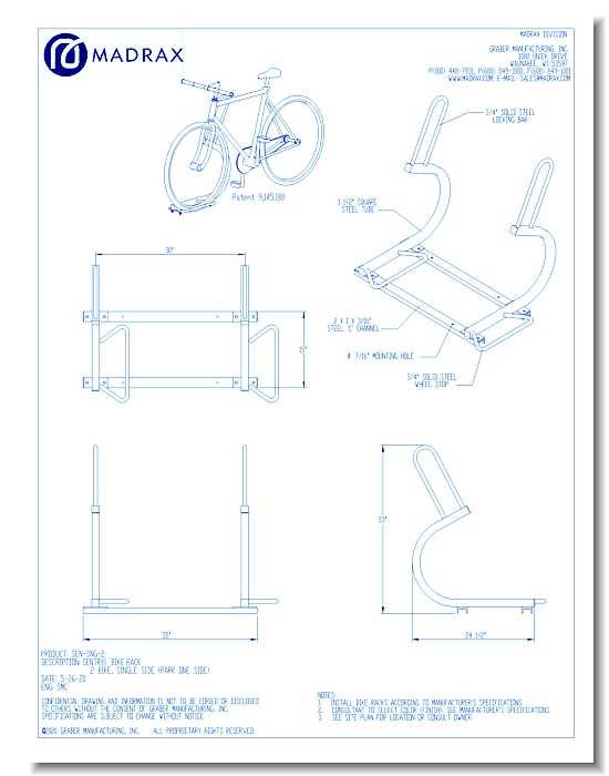 Sentry Bike Rack: 2 Bike, Single Side (Park One Side)