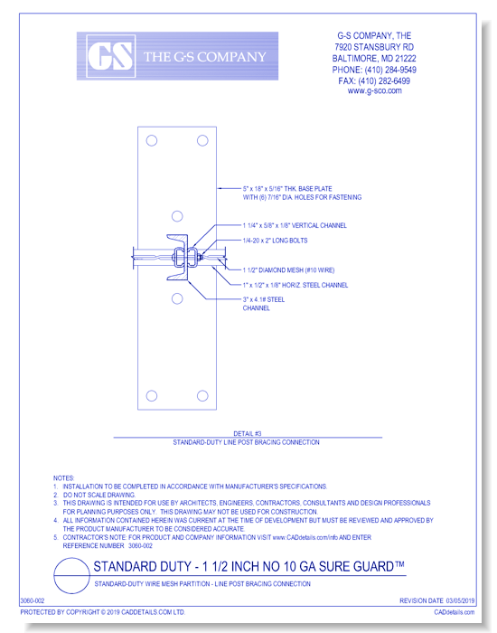Standard-Duty Wire Mesh Partition - Line Post Bracing Connection