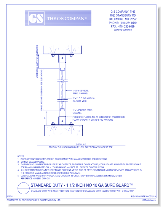 Standard-Duty Wire Mesh Partition - Section Thru Standard-Duty Low Partition With Shoe At Top