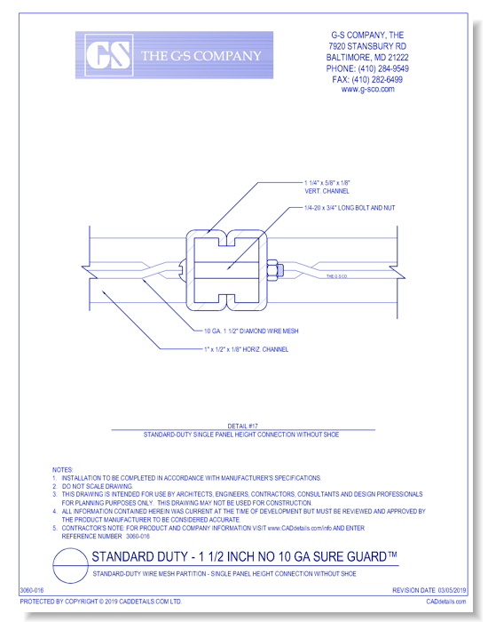 Standard-Duty Wire Mesh Partition - Single Panel Height Connection Without Shoe
