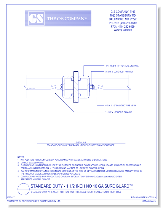 Standard-Duty Wire Mesh Partition - Multiple Panel Height Connection Without Shoe