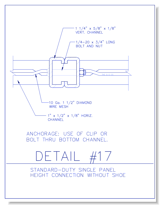 Standard-Duty Wire Mesh Partition - Single Panel Height Connection Without Shoe