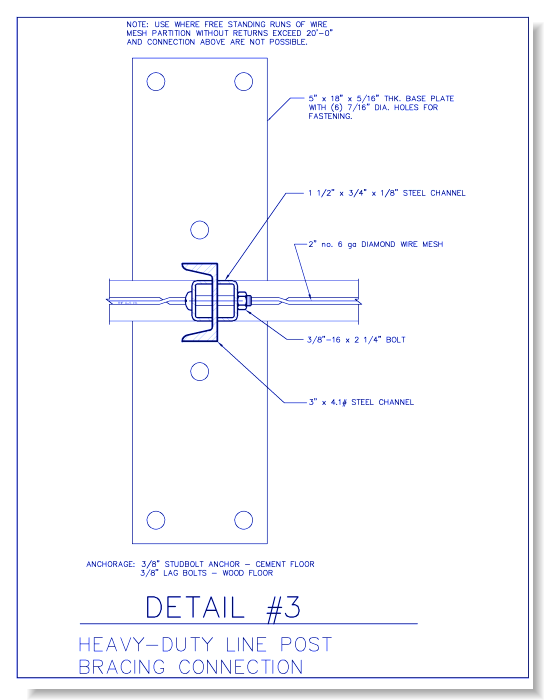 Heavy-Duty Wire Mesh Partition - Line Post Bracing Connection