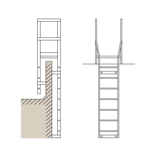 CAD Drawings BIM Models Alaco Ladder Co. Exterior Roof Access Ladder: 564 Parapet Return with Crossover Platform