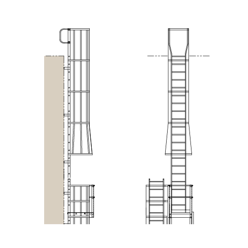 CAD Drawings BIM Models Alaco Ladder Co. Cages & Platforms: 561-CP Handrails Over Roof with Rest Platform
