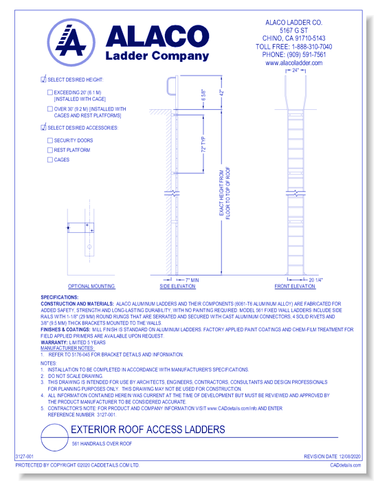 Exterior Roof Access Ladder: 561 Handrails Over Roof