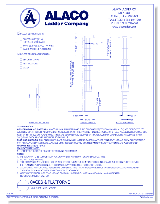 Cages & Platforms: 560-C Roof Hatch Access