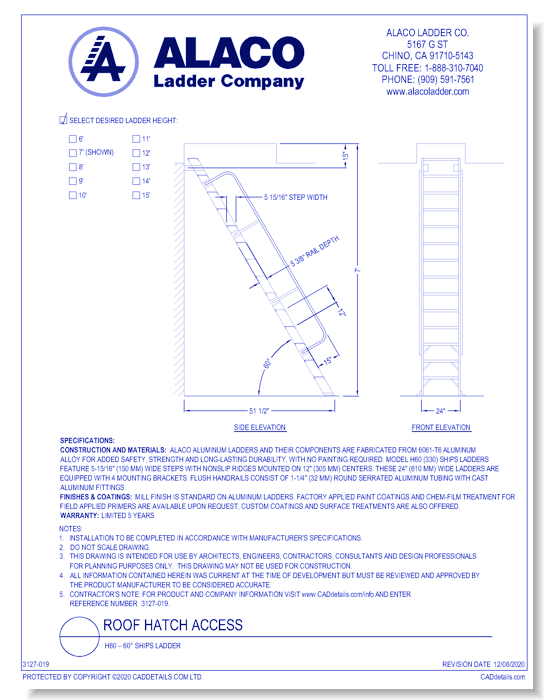 Roof Hatch Access: H60 – 60° Ships Ladder