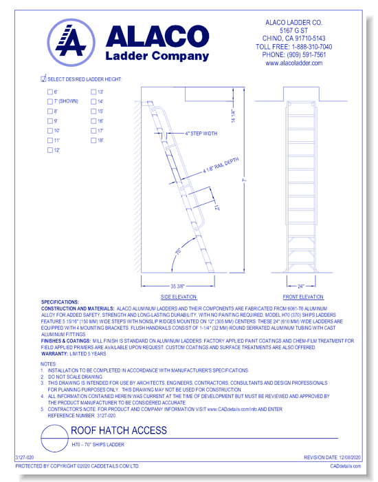 Roof Hatch Access: H70 – 70° Ships Ladder