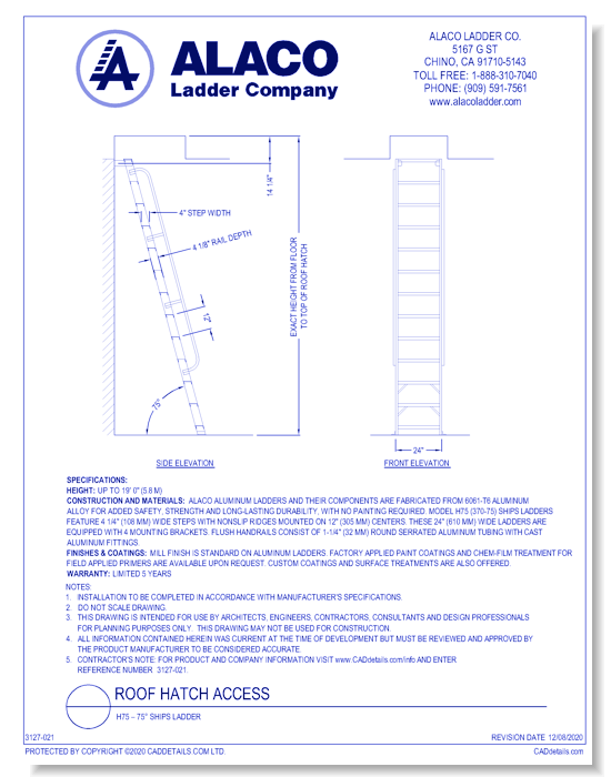 Roof Hatch Access: H75 – 75° Ships Ladder