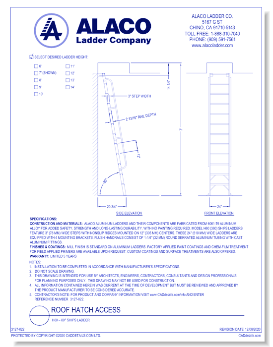 Roof Hatch Access: H80 – 80° Ships Ladder