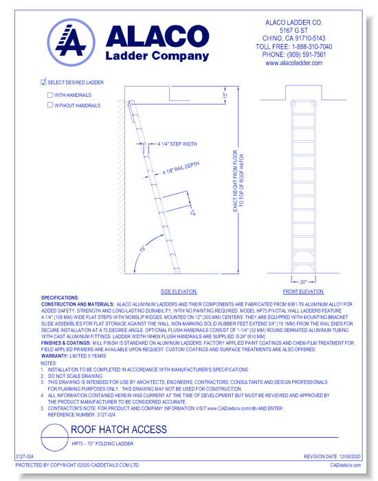 Roof Hatch Access: HP75 – 75° Folding Ladder
