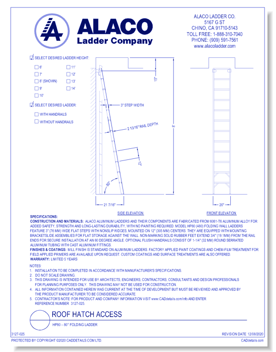 Roof Hatch Access: HP80 – 80° Folding Ladder
