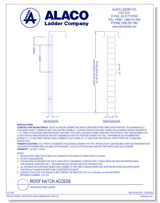 Roof Hatch Access: 660 Retractable Ladder