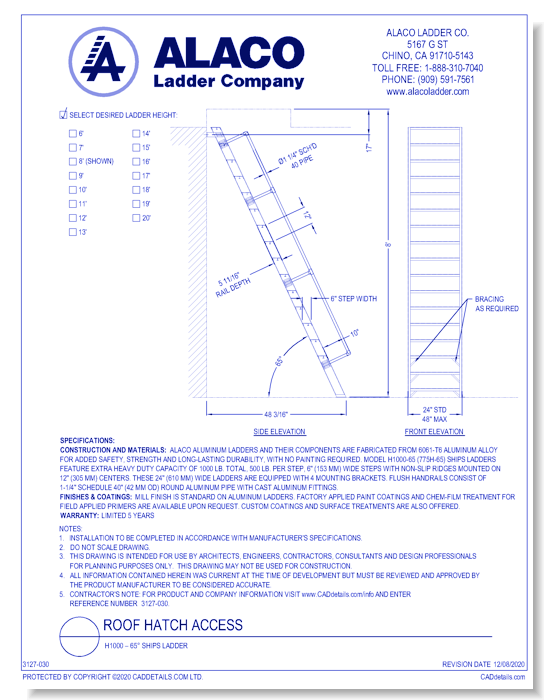 Roof Hatch Access: H1000 – 65° Ships Ladder