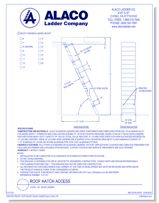 Roof Hatch Access: H1000 – 60° Ships Ladder