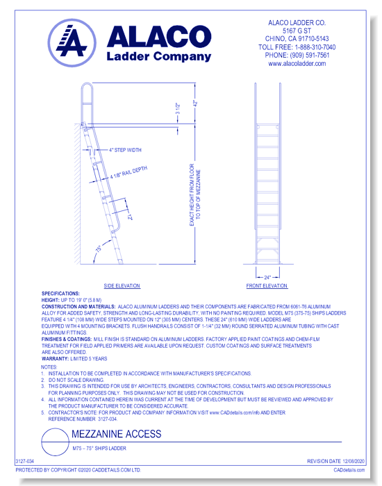 Mezzanine Access: M75 – 75° Ships Ladder