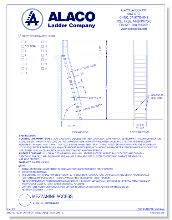 Mezzanine Access: M1000 – 75° Ships Ladder
