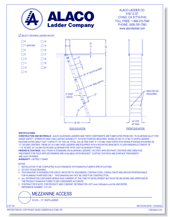 Mezzanine Access: M1000 – 70° Ships Ladder