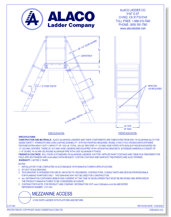 Mezzanine Access: X1000 Ships Ladder with Platform and Return