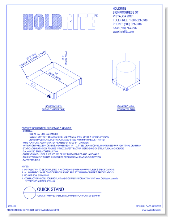 QUICK STAND™Suspended Equipment Platform: 30-SWHP-M