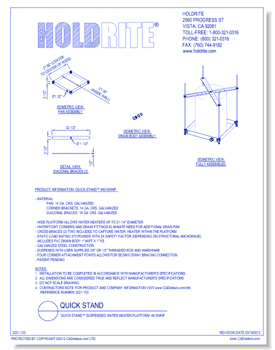 QUICK STAND™ Suspended Water Heater Platform: 40-SWHP