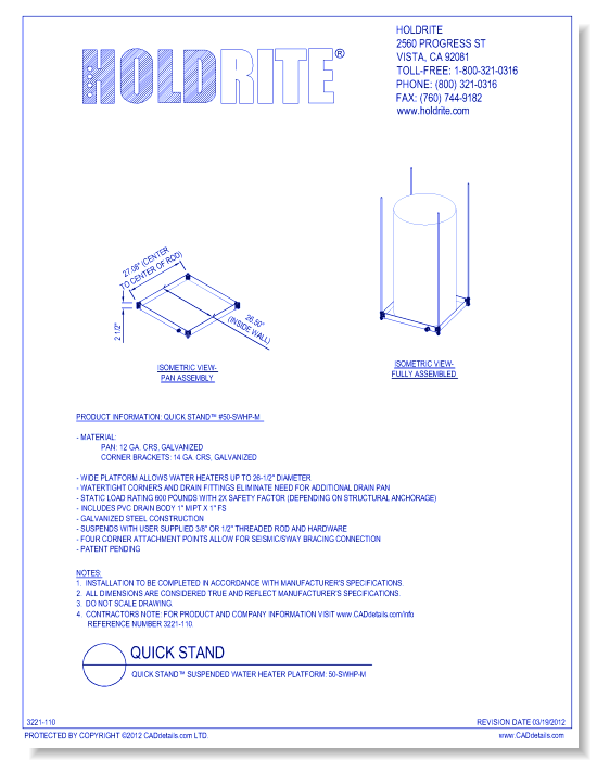 QUICK STAND™ Suspended Water Heater Platform: 50-SWHP-M