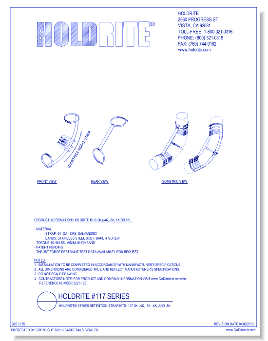 HOLDRITE® Series Retention Strap Kits: 117-3K, -4K, -5k, -6K, and -8K