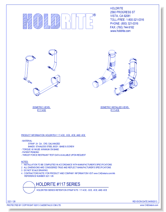 HOLDRITE® Series Retention Strap Kits: 117-4CE, -5CE, -6CE, and -8CE