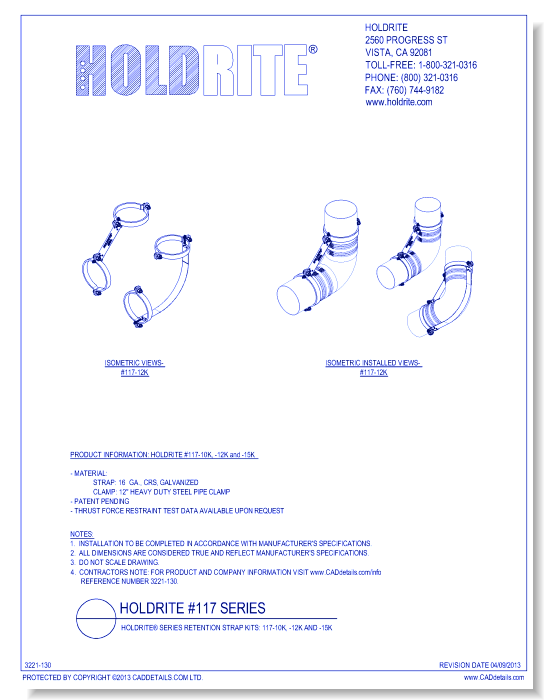 HOLDRITE® Series Retention Strap Kits: 117-10K, -12K and -15K