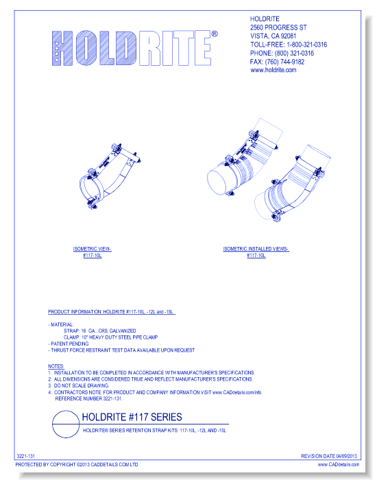 HOLDRITE® Series Retention Strap Kits: 117-10L, -12L and -15L