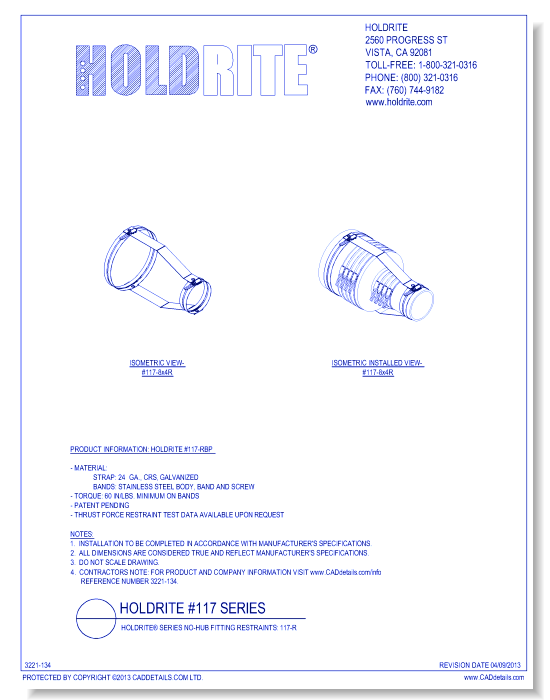 HOLDRITE® Series No-Hub Fitting Restraints: 117-R