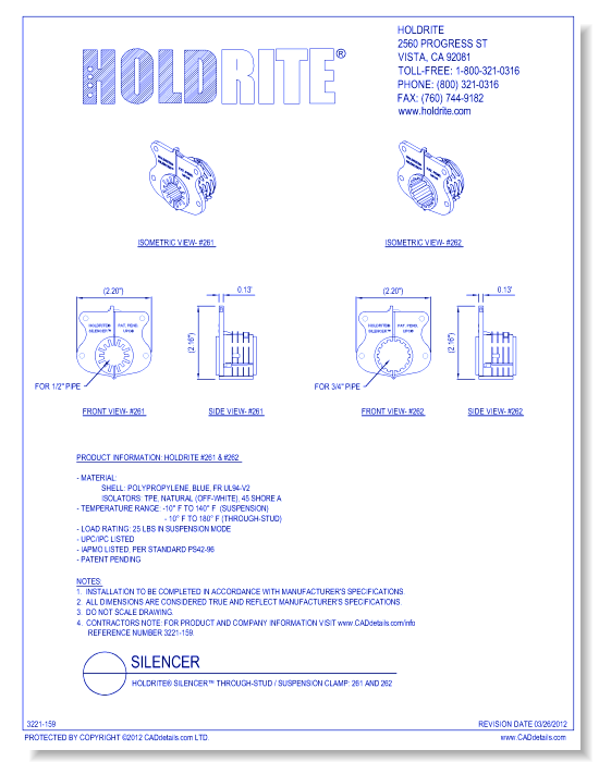HOLDRITE® Silencer™ Through-Stud / Suspension Clamp: 261 and 262