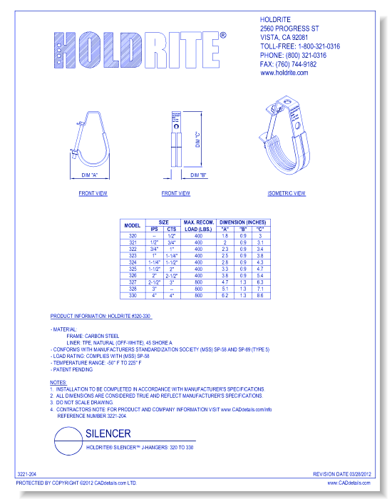 HOLDRITE® Silencer™ J-Hangers: 320 to 330