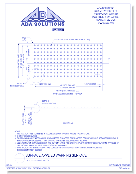 Surface Applied Warning System: 24" x 48" - Plan and Section