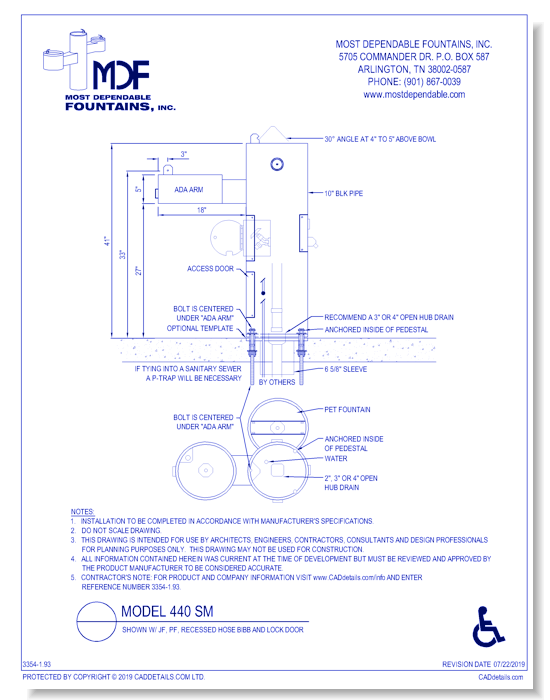 ** 440 SM** w/ JF, PF Recessed Hose Bibb and Lock Door