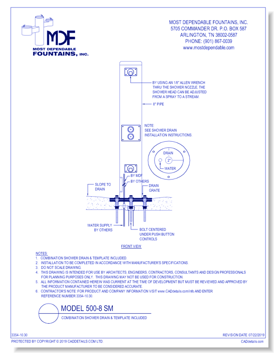**500-8 SM** w/ Combination Shower Drain and Template Included