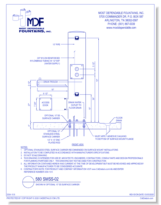 **580 SMSS-02** Pedestal surface mount shower with one shower head, one foot wash and an ADA trough style drinking fountain.* (Shown with optional Stainless Steel Carrier-recommended)*