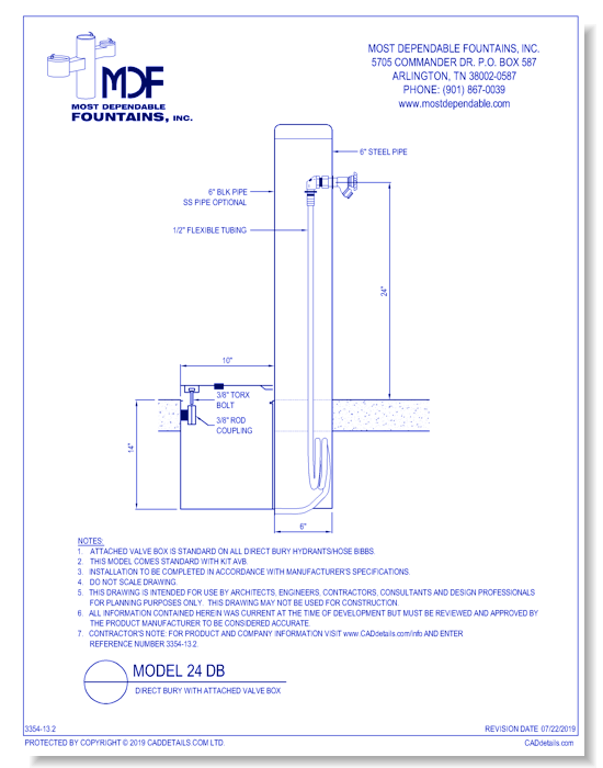 13.2)** MDF 24 DB** Pedestal direct bury **Hydrant** at 24 Inch with attached valve box standard