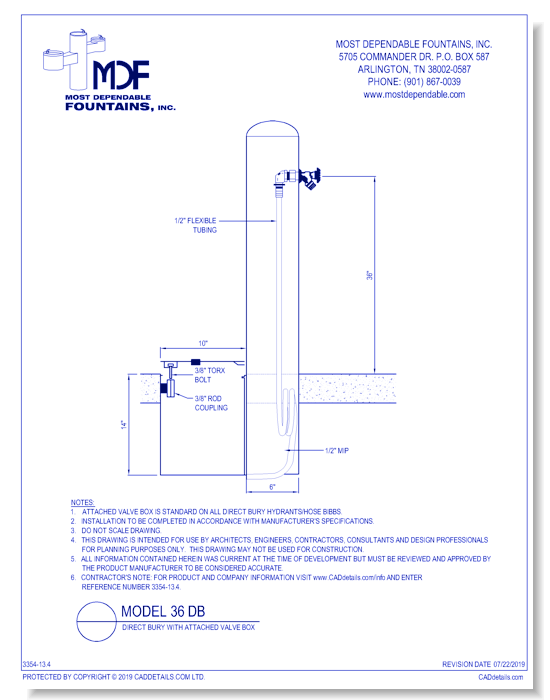 13.4)** MDF 36 DB** Pedestal direct bury **Hydrant** at 36 Inch with attached valve box standard
