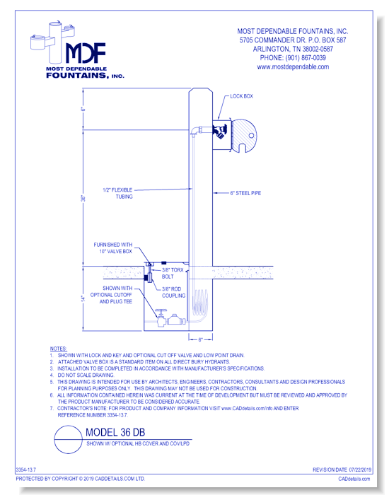 ** MDF 36 DB** Pedestal direct bury **Hydrant** with HBC and kit COV w/ LPD Attached valve box standard