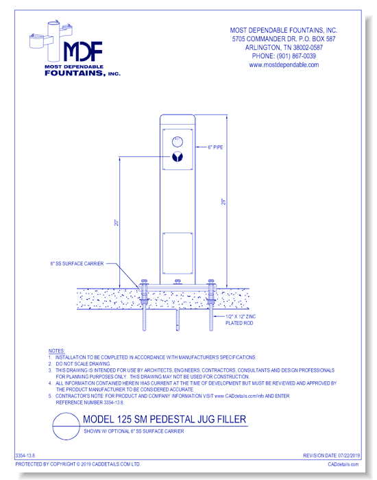 ** 125 SM** Pedestal surface mount **Jug Filler** with access door standard* (Shown with optional surface carrier-recommended)*
